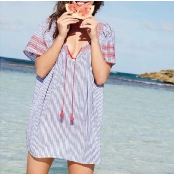 J Crew Blue Stripe Swim Coverup - Picture 1 of 7